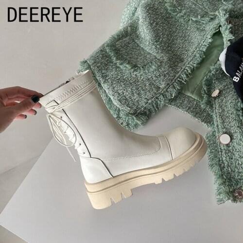 2021 Fashion Womens Cross Straps Ankle Booties Platform Chunky Heel Zipper Motorcycle Lace Up Short Boots Party Footwear Shoes