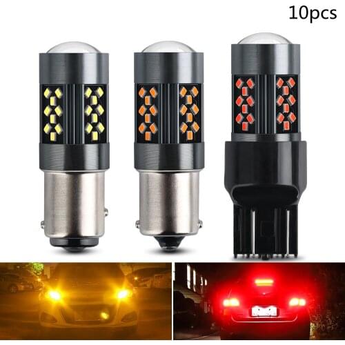 2pcs P21W 1156 BA15S LED Bulbs Car Lights Turn Signal Reverse Brake Light R5W 2016 LEDs 12V DC Automobiles Lamp DRL for Skoda
