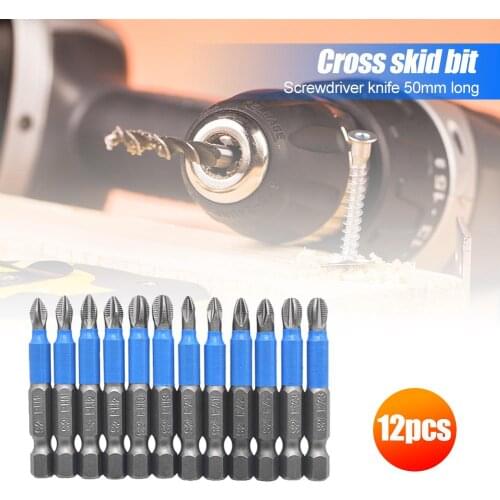 12pcs Gcr15 Phillips Bit Hex Shanked Antislip Screwdriver Bits Magnetic Single Head PH1 PZ1 PH2 PZ2 PH3 PZ3 50mm Length Tool Set