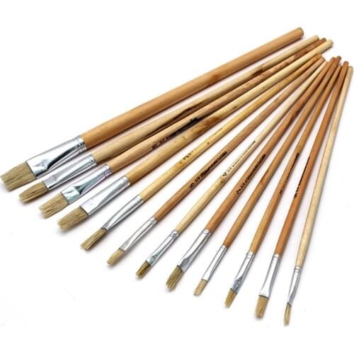 12pcs/set Natural wood rod pig bristle pen painting watercolor pen painting acrylic chese painting brush art supplies
