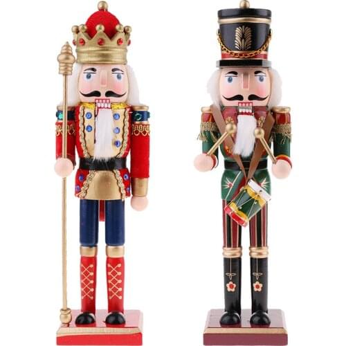 2Pcs/Lot Wooden Nutcracker KIing Solider Figurine Model Puppet Doll Home Decor Handpainted Nutcracker Soldier Display Ornament