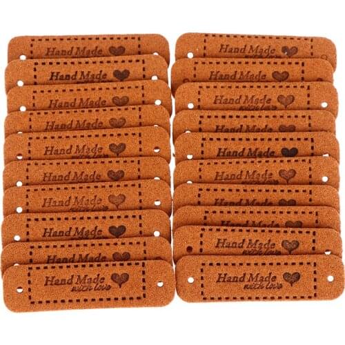 20Pcs Leather Tags Handmade With Love Labels Clothing Tags DIY Crafts Sewing Handmade Label For Hats Bags Shoes Clothes 56*15MM