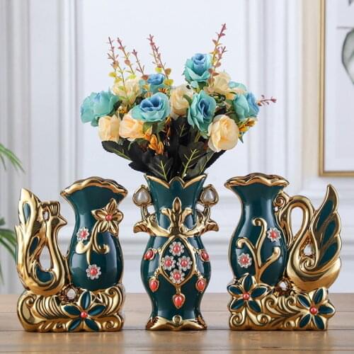 2020 Home Ceramic Green Vase Ornament Imitation Flower Decoration Accessories Modern Room Fashion Vases Decoratives For Flowers