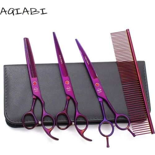 A3002 4Pcs Suit 7.0" AQIABI Puppy Grooming Scissors Straight Scissors Thinning Shears Cats Curved Shears Pet Scissors Dog Shears