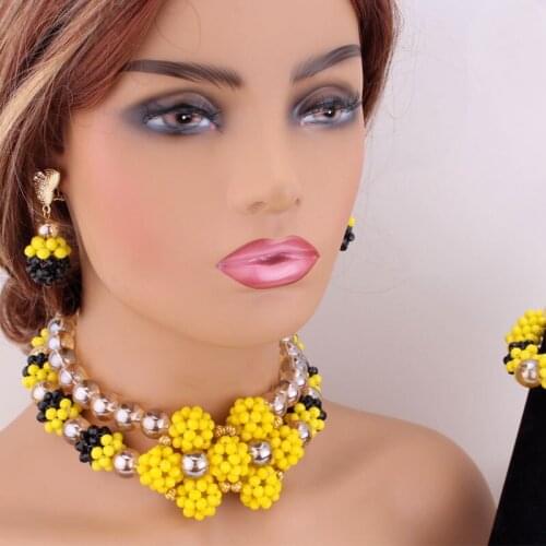 4UJewelry Yellow and Black African Dubai Gold Fashion Jewelry 2020 Set Nigerian Necklace Set Crystal