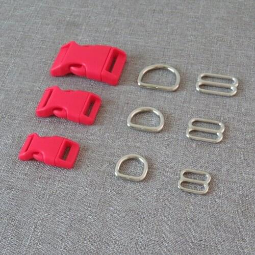 50Sets/Lot Plastic Buckle Metal D Ring Adjuter Tri Glides Straps Belt Loop Slider For Pet Dog Collar Harness Hardware Accessory