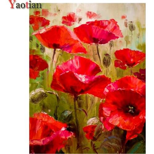 Diamond Embroidery Poppy Flowers 5D Diamond Painting Full Square Drill Needlework Red Flower Picture Of Rhinestones Decor Gift