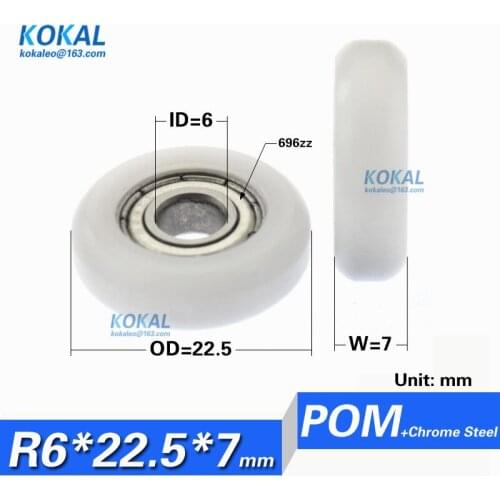 Free Shipping 10PCS high quality 696zz bearing coated with POM plastic low noise wheel pulley 6*22.5*7mm round type pulley