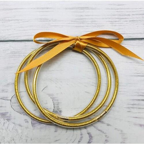 Shinning Gold Glitter Jelly Bangle Bracelet Set - Gold Powder Lining Fashion Jewelry Lightweight Cute Bracelets for Women Girl