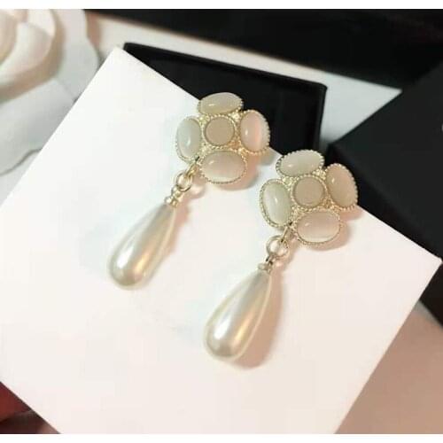 Brand Fashion Pearl Jewelry Gold Color Rose Flower Earrings Pearl Camellia Earrings Tassel Pearls Design Wedding Party Earrings