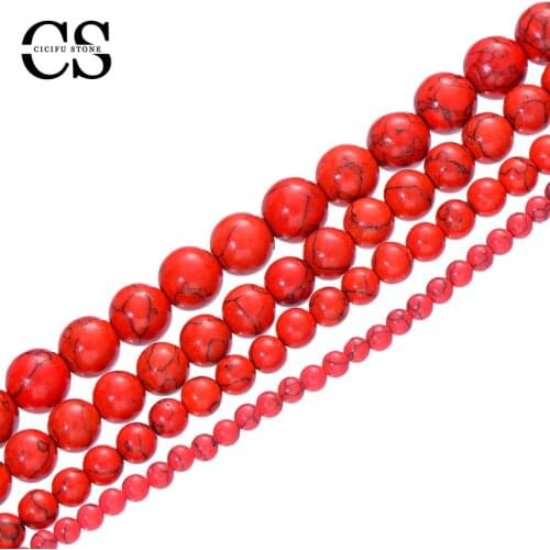 Red Turquoises Stone Beads Natural Round Loose Spacer Beads for DIY Jewelry Making Bracelet Necklace Accessories 4/6/8/10/12 MM
