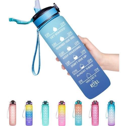 1000ML Creative Tritan BPA Free Drinking Water Bottle With Time Marker Straw to Ensure You Drink Enough Water For Gyms Work Out