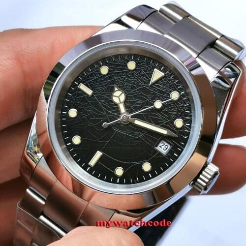 39mm bliger no logo black nest dial orange marks luminous marks solid case date window sapphire glass automatic mens watch B298