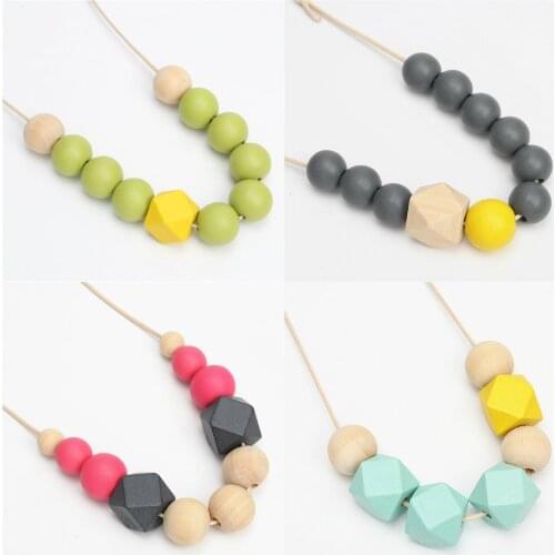 1pc Wooden Jewelry Long Wood Beads Statement Necklace Bohemian Women Multicolor Big Beaded Pendant Necklace