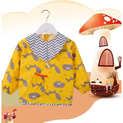 DHL 100pcs Baby Bib Feeding Waterproof Long Sleeve ShirtToddler Painting Drawing With Pocket