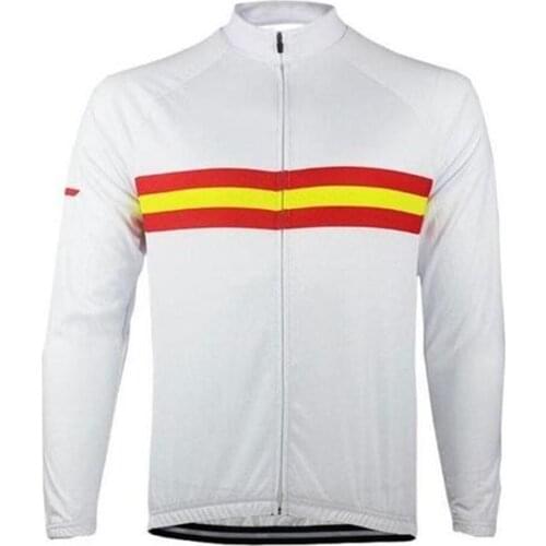 Spain Flag Mens Cycling Jersey Long Sleeve Breathable Quick-Dry Cycling Clothing Bicycle Jersey Ropa Ciclismo