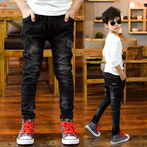 FYH Big Boys Jeans Elastic Waist Denim Pants Children Clothing Spring Autumn Teenager Kids Trousers Jean Pants 5-14 Years