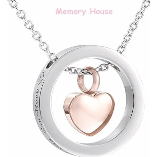 I Love You to the Moon and Sun Back Circle With Blank Heart Urn Charm Cremation Ashes Pendant Necklace Free Engraving Name