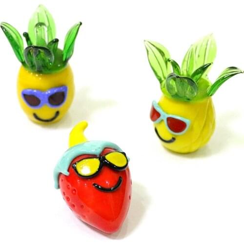 Creative Murano Glass Fruit Figurines Japan Style Cute Cartoon Strawberry Pineapple Orange Petal Craft Ornaments Home Desk Decor