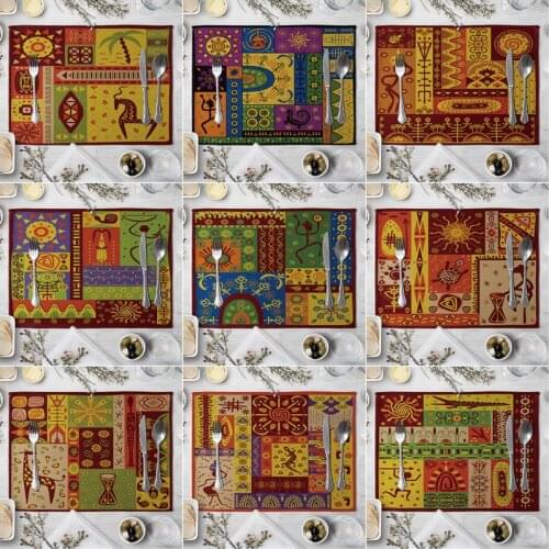 Retro Geometric Pattern Kitchen Placemat Coaster Dining Table Mats Cotton Linen Pad Bowl Cup Mat Home Decor