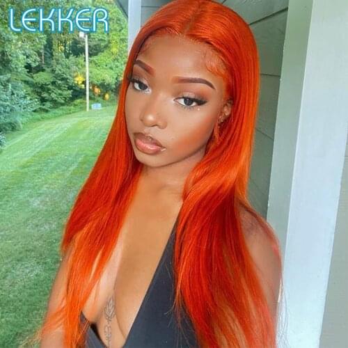 Lekker Ginger 4x4 Lace Front Top Scalp Human Hair Wig For Black Women Orange Free Part Pre Plucked Silky Straight Remy Hair Wigs