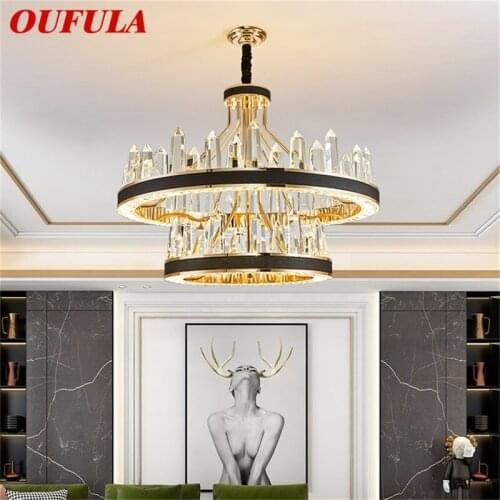 OUFULA Chandelier Crystal Pendant Lamp Postmodern Home LED Leather Light Fixture for Living Dining Room