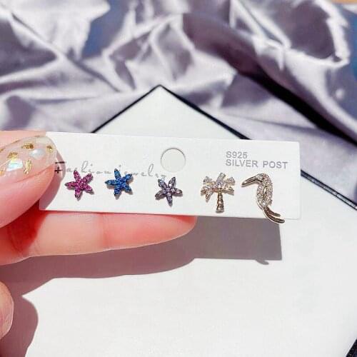 Minar Lovely Small Star Tree Bird Stud Earrings for Women Girls Full Sparkly Rhinestone Colourful Earrings Charming Jewelry