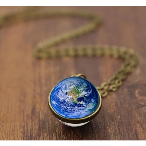 2018 New Double-sided Earth Glass Pendant Necklace Women Men Jewelry Fashion Accessories Universe In Necklaces Dropshipping