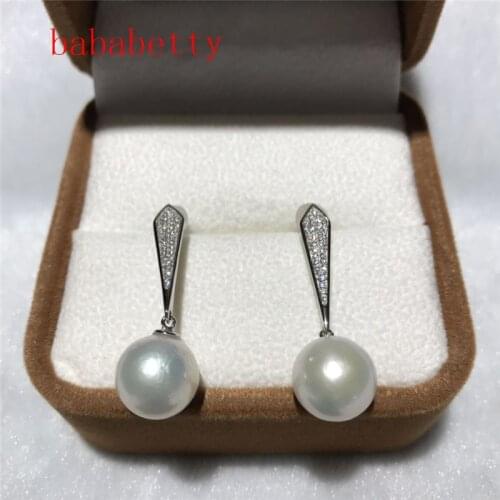 New Natural Freshwater Pearl white Edison Pearl 11-12MM Earrings inlay Tibetan Silver 002