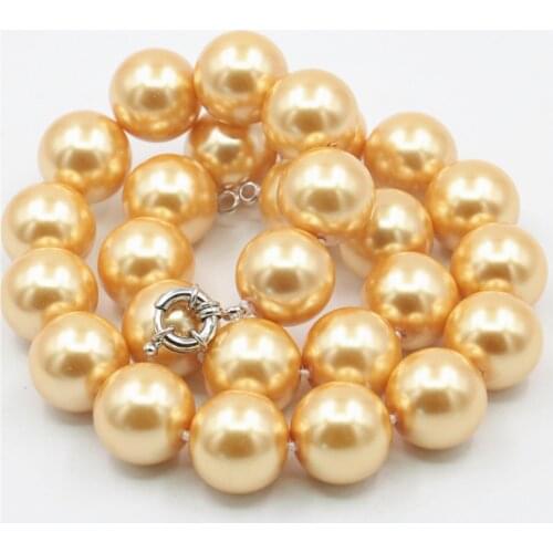 Hot Free Deliver Goods Wholesale Charming 14mm Gold-Color South Sea Shell Pearl Necklace Fashion Jewelry Making Design 18" wj380