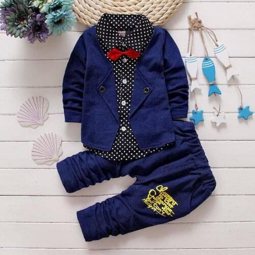 Autumn spring baby 2pcs gentleman style children clothing set baby boys clothing set fake three-pieces clothes kids outfits suit