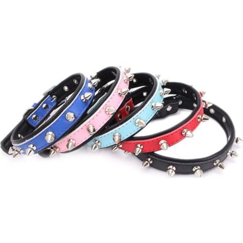 PipiFren Cats Dogs Collars Bi-color Rivets Genuine Leather Collar Animal Accessories For Pet Product Collars kattenhalsband