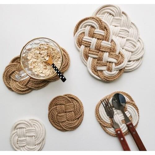 Handmade Placemat Cotton Rope Coaster Foldable Handmade Cup Pad Insulation Heat Table Mat Woven Anti Slip Placemats Home Decor