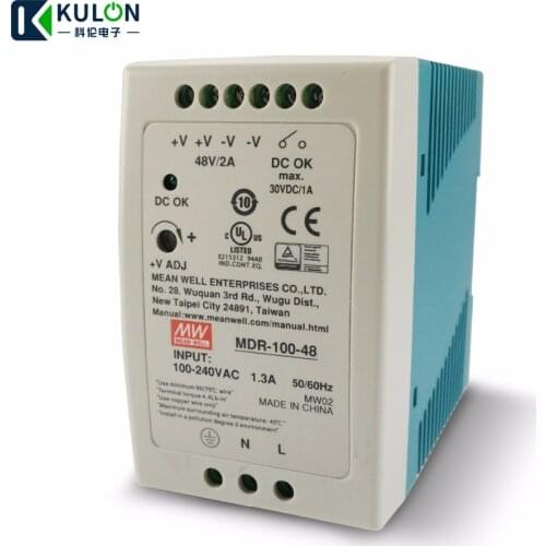 Meanwell MDR-100 Single Phase AC/DC PSU 100W 12V/7.5A 24V/4A 48V/2A DIN Rail Mounted Industrial Power Supply