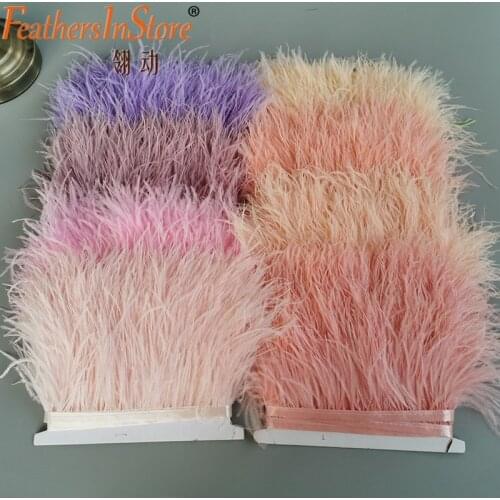 Fluffy Ostrich Trim 10-15cm 10M White Strung Feather Ribbon Fringe for Crafts Wedding Dress Plume Clothing Sewing Accesories