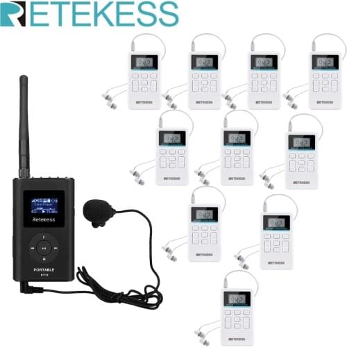 1 FM Transmitter FT11+10Pcs FM Radio Receiver TR612 Wireless Voice Transmission System For Guiding Church Meeting Training