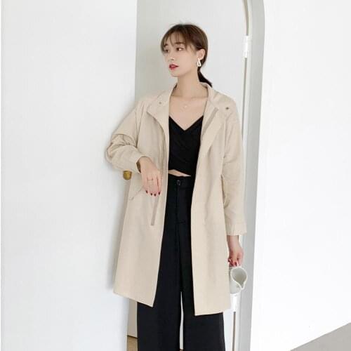Trench Coat Spring And Autumn Women Cotton Coat Long Sleeve Women Adjustable Waist Street Wear Tops Long Coat Women Trench Coats