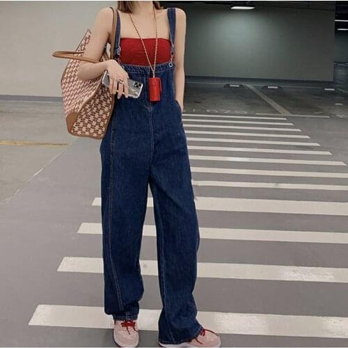 Vintage High Waist Denim Jumpsuit Women Solid Basic Overalls Lady Baggy Romper Korean Fashion Jumpsuits Fall Clothes For Women
