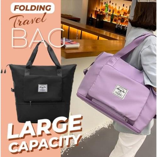 Capacity Folding Fashion Large Travel Bag Women Cabin Tote Bag Handbag Nylon Waterproof Shoulder Bag Weekend Gym Bag Female