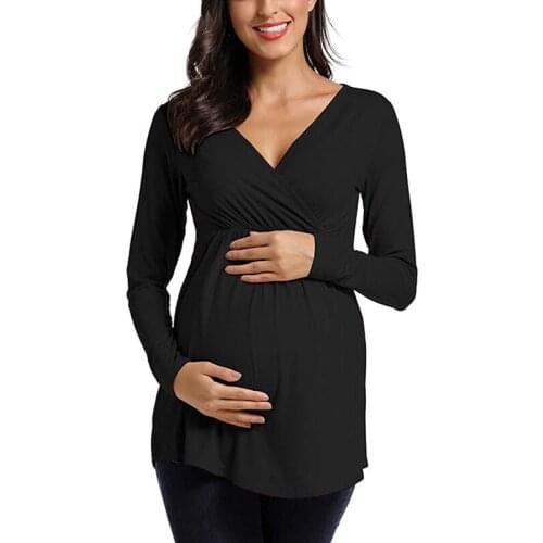 Womens Clothing Pregnancy Shirt Maternity Breastfeeding Clothes Nursing Top Long Sleeve V Neck Maternity Blouses For Pregnant