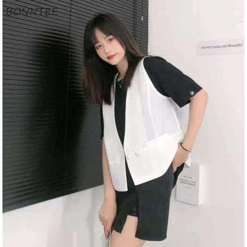 Vests Women Solid Casual All-match Streetwear Chic Ulzzang Fashion Ladies V-neck BF Cool Breathable Elegant Tender Classy Newest