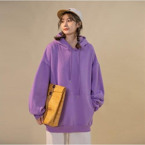 Plus Size Korean Style Colorful Spring Hooded Womens Sweaters Female Loose Purple Pink Green Autumn Casual Hoodies With Pocket