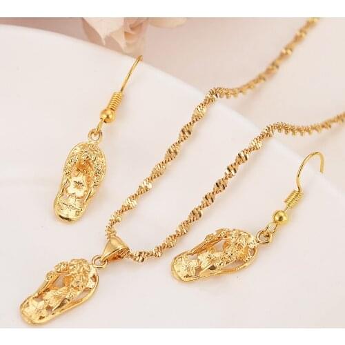 Gold color Lovely Slipper Pendant Necklaces earrings For Women girls party jewelry sets gifts diy charms