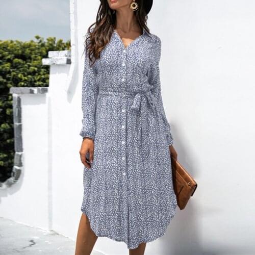 Uclio Elegant Fashion Split Leopard Print Shirt Dress Autumn Long Sleeve V Neck Single Breasted Midi Women Dresses