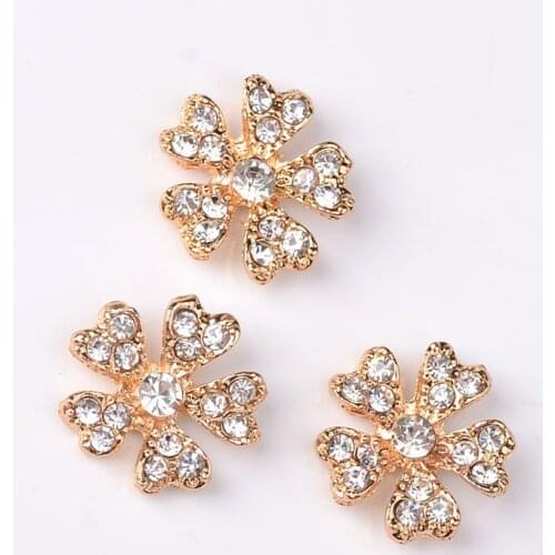 10pcs 17mm Fashion Metal Alloy KC Gold Crystal Rhinestone Flowers Connectors Charm For Jewelry Making