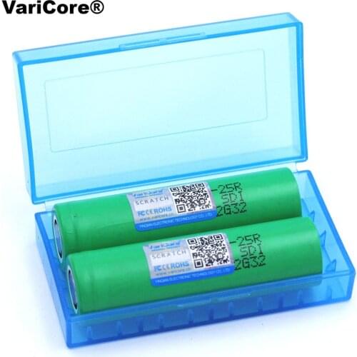 2PCS VariCore New 18650 2500mAh Rechargeable battery 3.6V INR18650 25R 20A discharge batteries + Storage box