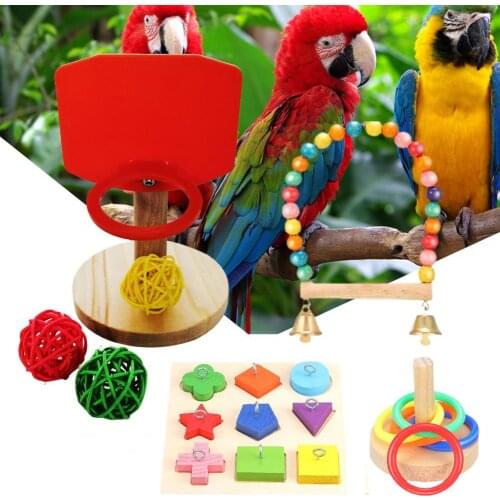 4Pcs/Set Bird Parrot Basketball Hoop Rattan Ball Throwing Ring Swing Chew Pet Toy Hanging Parrot Entertainment Small Ornaments
