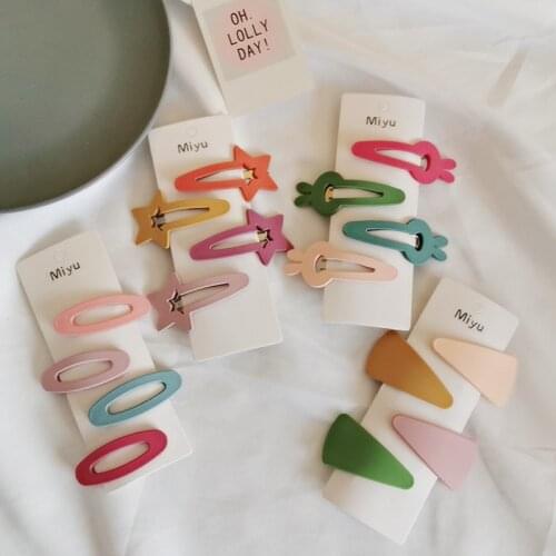 4Pcs/set Korean Candy Color Hairpin Barrettes Cute Geometric Scrub Hair Clip For Women Girls Hair Accessories