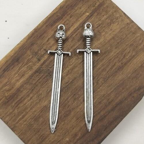 4 pcs Charms sword cat 66x14mm Antique Tibetan Silver Pendant Findings Accessories DIY Vintage Choker Handmade Jewelry