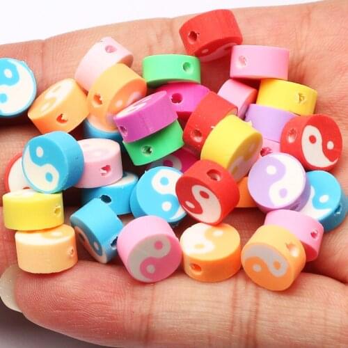 50pcs Mix Color Round Polymer Beads 10mm Tai Chi Pattern Clay Spacer Beads For Jewelry Making DIY Necklace Bracelet Accessories
